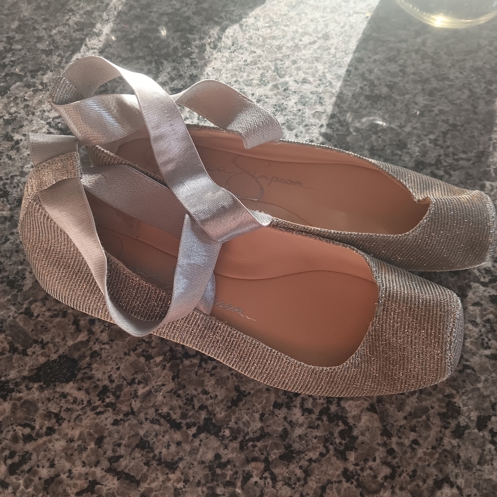 Jessica Simpson Mandalaye Ballet Flats Silver And Gold